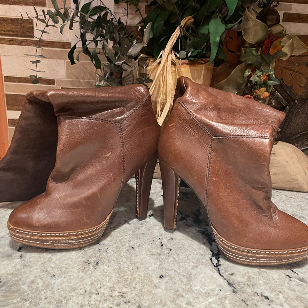 Brown Leather High Heel Ankle Boots